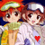 Two pixelated anime-style characters stand side-by-side; left character wears green scarf and red hat, right character wears white shirt and silver cap with red heart symbol.