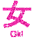 Pink pixelated Chinese character '女' with sparkling effects and 'Grl' text below, displayed in three identical static arrangements on gray background.