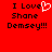 Red background with black pixelated text reading "I Love Shane Demsey!!!" and a white heart symbol replacing the 'o' in Love on the left side.