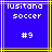 Blue background with yellow and brown lines, displaying white pixelated text 'lusitana', 'soccer', and '#9' in a static layout