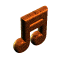Brown 3D musical note icon rotates through multiple angles against gray background, showing front, side, top, and bottom views.