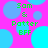 Pixelated green text reads "Sam & Potter BFF" over a bright pink background with scattered light blue circles.