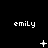 Pixelated text 'emily' repeated across a black background with changing white symbols below each instance.