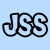 Light blue background with 'JSS' in bold rounded letters and 'Cute' in cursive script, paired with two grayscale headshots of a smiling person.