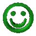 Green 3D smiley face icon rotates through multiple angles against gray background, showing front, side, and partial views with consistent facial features.