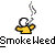 Pixelated icon shows a yellow-shirted figure exhaling smoke with multicolored particles, below which is text reading SmokeWeed.