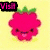 Pixelated fruit-themed icons with text overlays on colored backgrounds, including a pink raspberry, blue berry, green pear, and red strawberry.