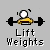 Pixel art of a figure lifting weights with four distinct weight positions, text below reads 'Lift Weights' in blocky font.