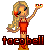 Pixel art of a blonde woman in red dress holding taco, with 'tacobell' text below and repeated 'mmmm' above/below.