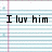Pixelated text on lined notebook paper background with a pink vertical margin line.