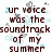 Brown text on white background with scattered light blue and gray pixel clusters, reading 'ur voice was the soundtrack of my summer u'll always be my thunder < 3' and 'do u know ur unlike any other?'.