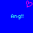 Blue background with pink heart symbol above two identical cyan 'Ang!!' text elements.
