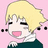 Pixelated anime-style character with blonde hair, closed eyes, and a wide open mouth on pink background.