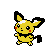 Pixel art of yellow Pokémon with black-tipped ears and red cheeks, transitioning through multiple poses including standing, sitting, and dynamic action stances.