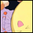 A 48x48 pixel buddy icon featuring a split composition with an anime-style character on the left and text elements on the right, displayed as part of a contact sheet.