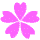 Three pink pixelated flowers with heart-shaped petals on a gray background, each flower having five petals.
