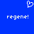 Blue background with white pixelated heart symbol above two identical text phrases reading 'regene!' in lowercase letters.