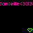 Pixelated text in bright pink reads 'Danielle(333)anienne(333)' above two green heart icons on a black background.