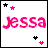 Pixelated pink text "Jessa" on white background with black and pink star symbols in four corners, showing star positions swapped between top-left and bottom-right