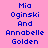 Pixelated text displays 'Mia Oginski And Annabelle Golden' on pink background with alternating bright pink highlights on individual words across two