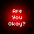 Four identical red circular icons with white pixelated text reading Are You Okay? arranged in a 2x2 contact sheet grid.