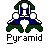 Two identical pixel art buddy icons showing a green and blue pyramid-shaped character with white hands, displayed on a gray background alongside promotional text for badassbuddy.com.