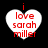 Four heart-shaped icons with red text 'i love sarah miller' on white backgrounds against black, showing pixelation differences between frames.