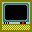 Six pixel-art television screens display various static patterns and scenes on a yellow checkered background.