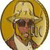 A circular pixelated image shows a person wearing a wide-brimmed straw hat and dark sunglasses, with a light-colored shirt visible beneath the hat's brim.