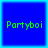 Four identical blue square arranged in a , each containing green pixelated text reading 'Partyboi' on a solid background