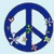 Blue peace symbol with small flower details on light background, colorful floral peace symbol on dark background, and rainbow gradient peace symbol on white background.