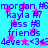 Pixelated blue background with repeated text and pink stars, showing names like morgan #5, kayla #7, jess #8, friends, 4eve.*.<3<3 in purple font.