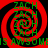 Red and black spiral pattern with green text repeating 'ZACH' in four quadrants, below which is partial text reading 'IS AWSOMBS AWSONE'.