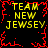 Pixelated yellow text "TEAM NEW JERSEY" repeated in four quadrants on black background with red jagged border, two identical frames showing no visible animation changes.