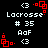 Pixelated icon with black background displays text and red square animations. White text reads 'Lacrosse', '# 35', 'Aof', '<3'. Red squares form a rotating pattern at top-right, bottom-left, and center positions.