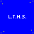 Blue background with yellow dots and repeated white text "L.T.H.S." in a pattern, partially obscured by a gray rectangle