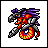 Pixel art dragon with purple mane, gray armor, and orange-red body coiled in a circular pose across four animation frames.
