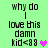 Green background with black pixelated text reading 'why do I love this damn kid<33' and a pink heart symbol, with one variation showing a purple heart.