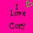 Pixelated text on bright pink background with green heart symbol above 'I Love Cory' text.
