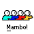 Pixelated static icon showing four stick figures in a row with colored bodies and the text "Mambo!" below them on a white background.