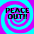 Four identical display 'PEACE OUT!!' text over a cyan and magenta spiral background with pixelated edges