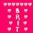 Pixelated pink background with white hearts and vertical text 'BRIT' in light beige, alternating between solid black bars at the top/bottom and heart borders.