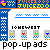 Pixelated cartoon woman in teal dress with brown hair, standing against blue background; text elements include 'HOT', 'TOO HOT FOR', and 'pop-up ads' across multiple