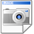 Pixelated camera icon with blue lens and gray body, set against white background with blue header bar.