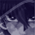 Pixelated anime-style character with dark hair and light eyes, partially obscured by diagonal motion blur against a gradient background.