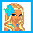 Pixel art buddy icon featuring a blonde doll with blue flower accessory and