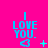 A bright pink background displays a of nine identical 'I LOVE YOU.' text icons with blue hearts, each showing different animation effects like plus signs, stars, and dots