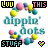 Animated icon features a circular beaded bracelet with pastel pink, yellow, and teal beads surrounding text reading 'dippin' dots' in stylized turquoise font.