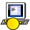 computer monitor icons with yellow circular bases, showing evolving chat window states and a face image with red heart effects
