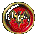 Circular icon with red and black swirling pattern inside a golden ring, shown from multiple angles including side view.